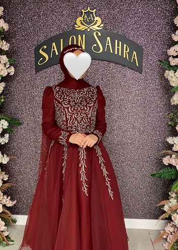 42 Beden Bordo Uzun Kollu Etnik Desenli Tesettür Elbise