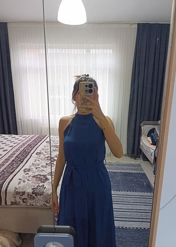 Lacivert Straplez Midi Kot Elbise - Görsel 2