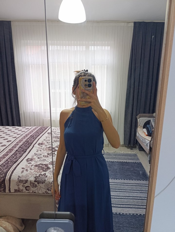 Lacivert Straplez Midi Kot Elbise - Görsel 2