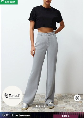 Gri Bağlama Desenli Midi Denim Kadın Pantolon - Görsel 2