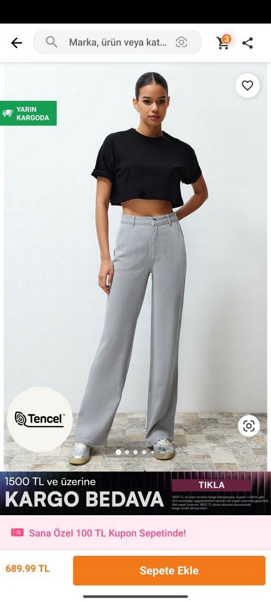 Gri Bağlama Desenli Midi Denim Kadın Pantolon - Görsel 2