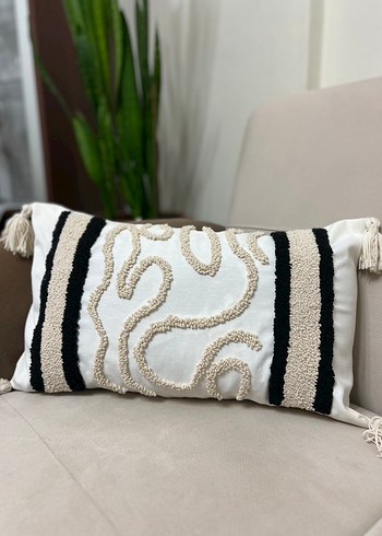 Bohem Nakışlı Beyaz Gri Dekoratif Yastık - Görsel 2