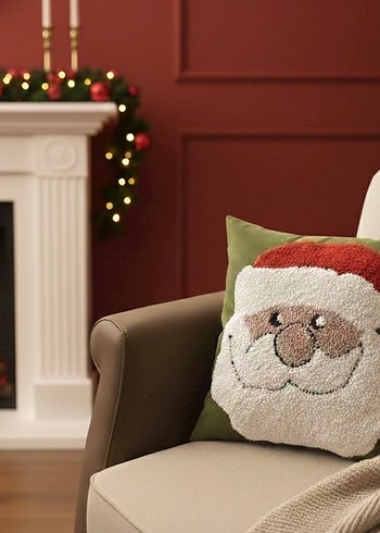 Nakışlı Çok Renkli Noel Baba Yastık Kılıfı - Görsel 2