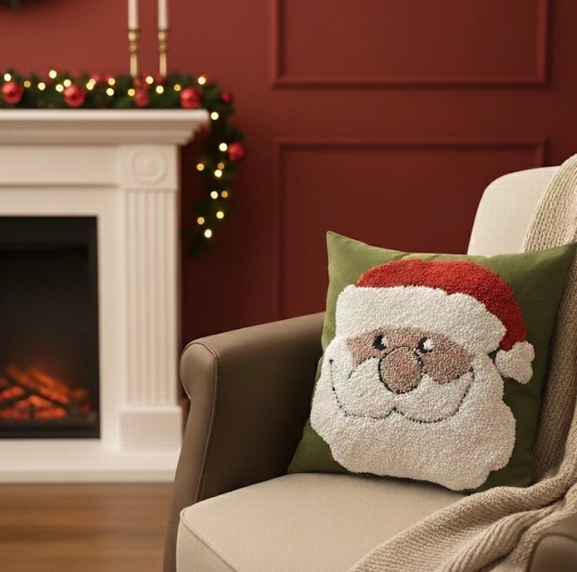 Nakışlı Çok Renkli Noel Baba Yastık Kılıfı - Görsel 2