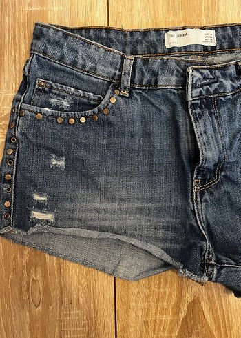 m Beden Nakışlı Kadın Koyu Mavi Denim Mini Şort