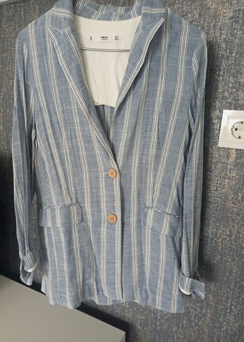 Mango Mavi Cizgili İnce Dokulu Blazer Ceket