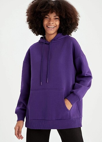 Mor sweatshirt pamuklu kalın kışlık oversize