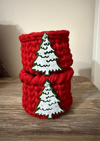 Kırmızı Örgü Sepet   1 adet - Görsel 3