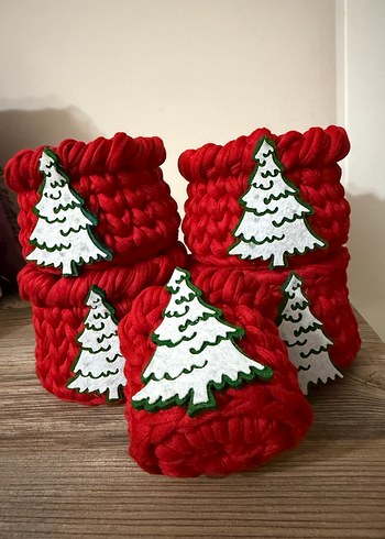 Kırmızı Örgü Sepet   1 adet - Görsel 5