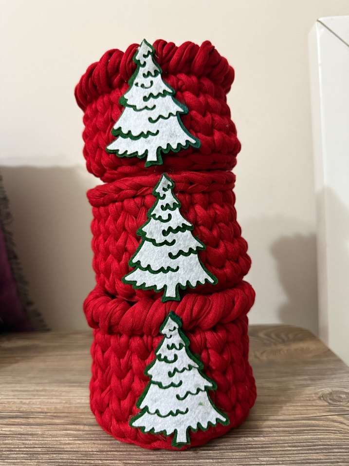 Kırmızı Örgü Sepet   1 adet - Görsel 4