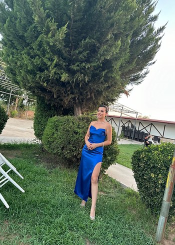 Abiye Özel dikim abiye.Parlak Mavi Straplez Uzun Abiye Elbise