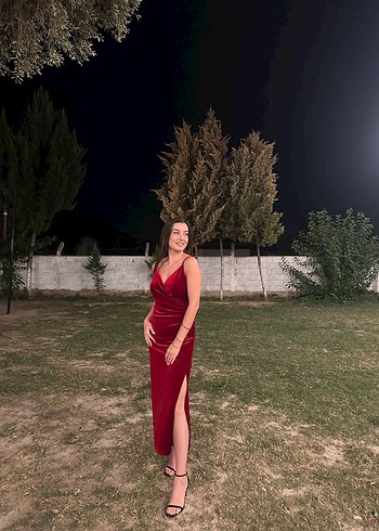 Zara Bordo Drapeli Uzun Kadın Abiye Elbise