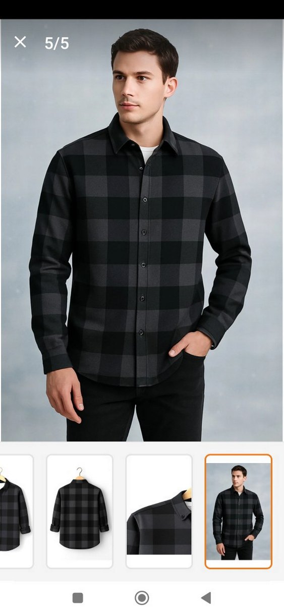 Gri Kareli Uzun Kollu Erkek Gömlek - Görsel 5