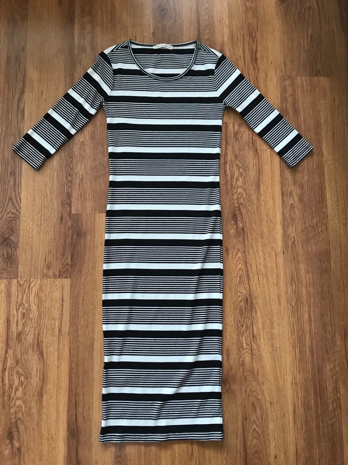Çizgili Kadın Midi Kalem Elbise - Görsel 3