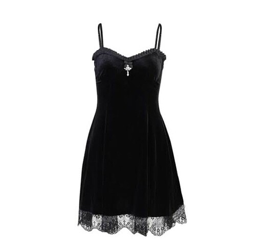 s Beden siyah Renk Gothic Kadife Mini Elbise