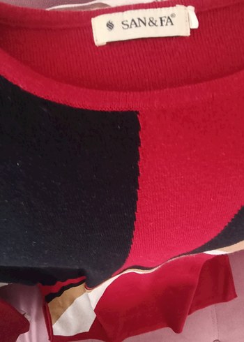 Bordo Baskılı Kadın Triko Sweater Kazak - Görsel 5