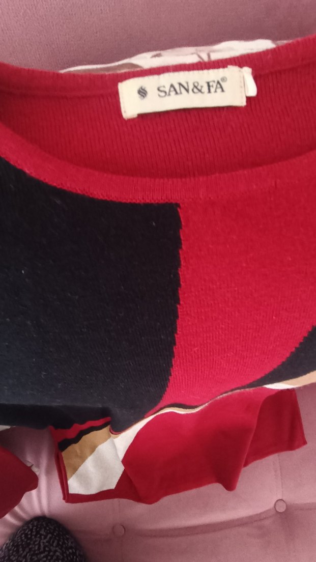 Bordo Baskılı Kadın Triko Sweater Kazak - Görsel 5