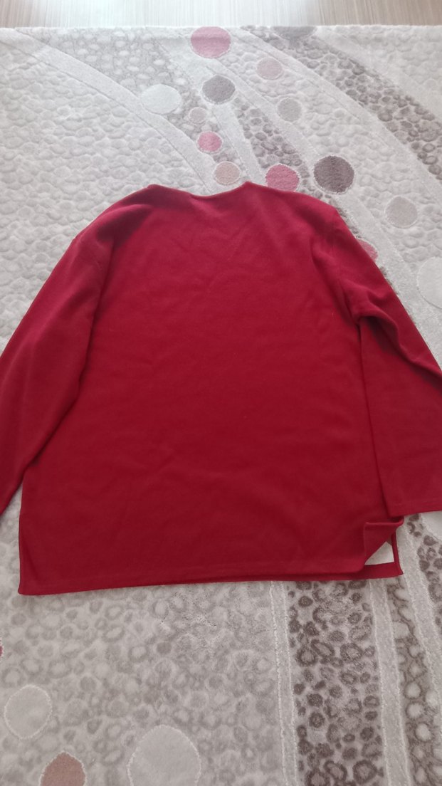 Bordo Baskılı Kadın Triko Sweater Kazak - Görsel 4