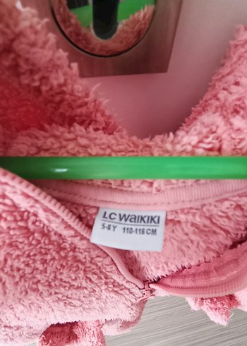 Kız Çocuk Pembe Kapüşonlu Peluş Ceket - Görsel 6