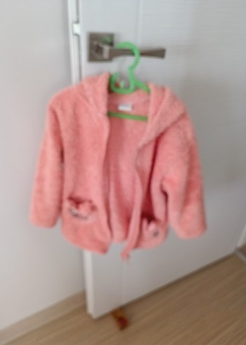 Kız Çocuk Pembe Kapüşonlu Peluş Ceket - Görsel 4