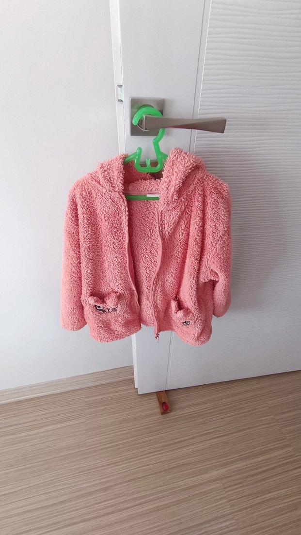 Kız Çocuk Pembe Kapüşonlu Peluş Ceket - Görsel 2