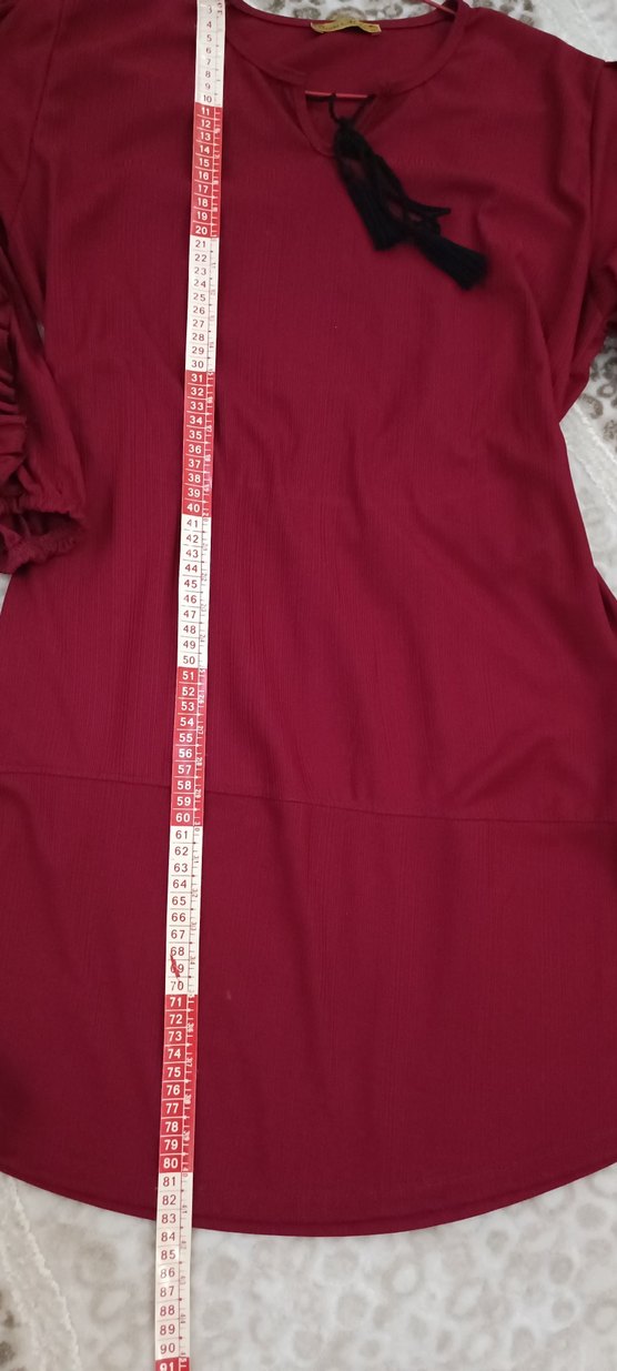 Bordo Kadın Uzun Kollu Fırfırlı Tunik - Görsel 3