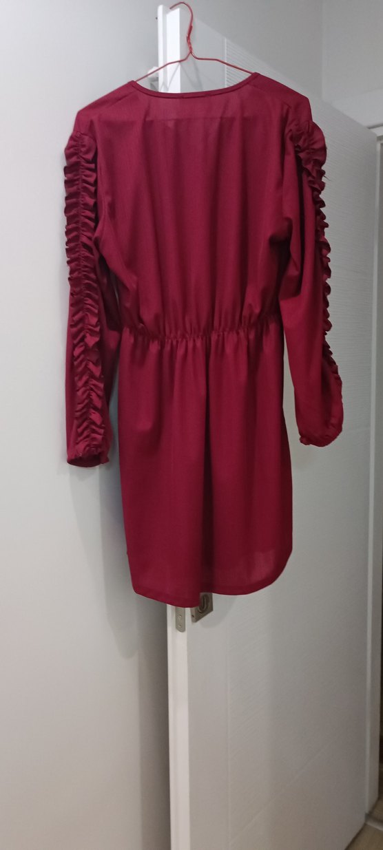 Bordo Kadın Uzun Kollu Fırfırlı Tunik - Görsel 2