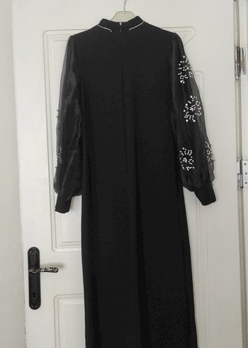 42 Beden Nakışlı Uzun Siyah Gotik Elbise