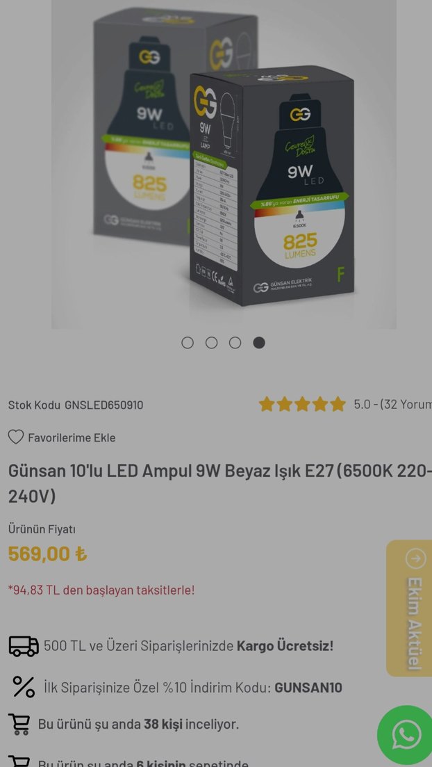Günsan LED Ampul 8 ADET FİYATIDIR - Görsel 2