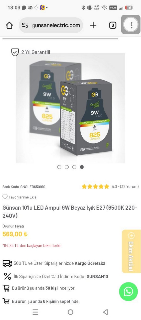 Günsan LED Ampul 8 ADET FİYATIDIR - Görsel 4