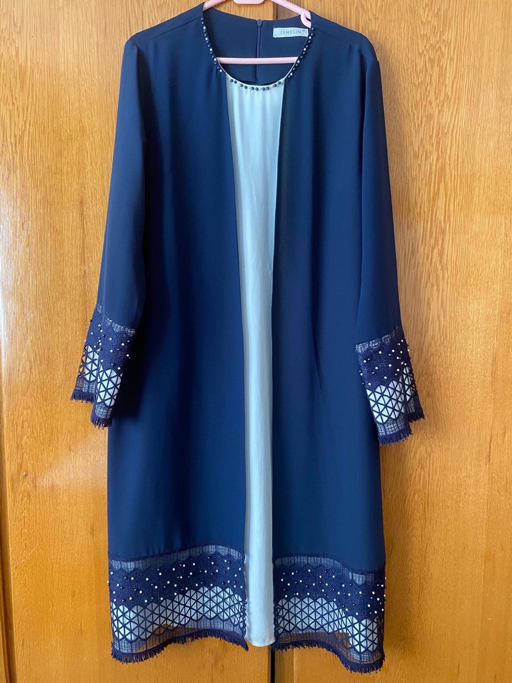 Nakışlı Lacivert Elbise Abiye - Görsel 3