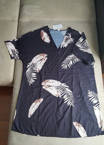 xl Beden çeşitli Renk Tunik Elbise Yaprak Desenli
