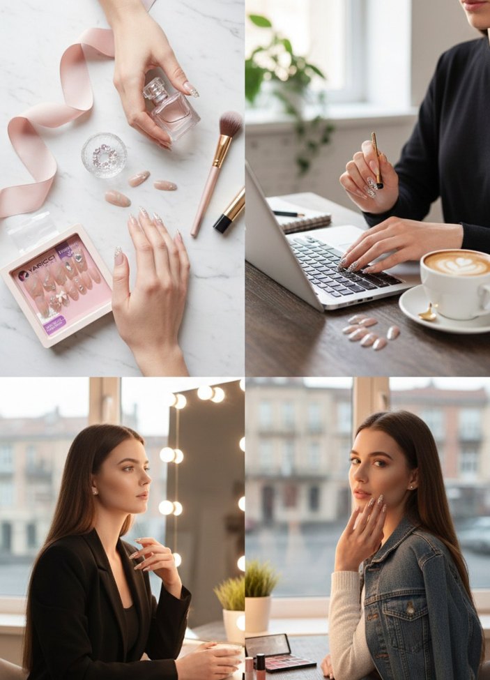 Protez Tırnak Görünümlü Takma Tırnak Seti Taşlı - Görsel 2