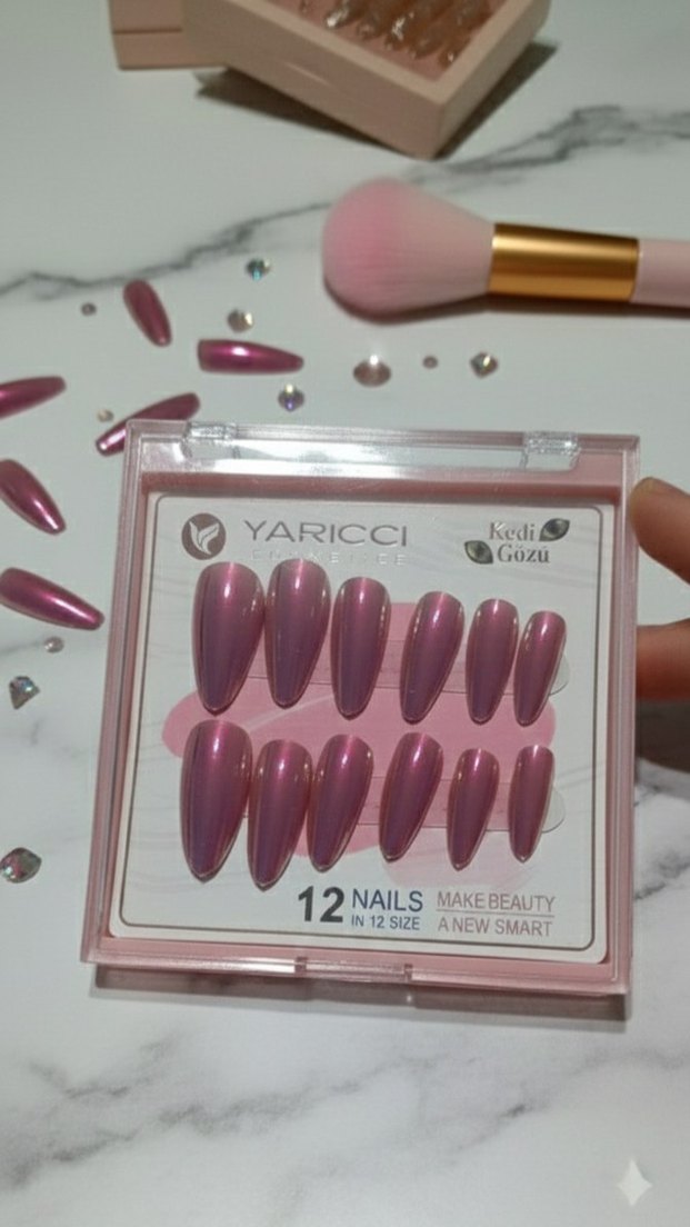 Sedefli Kedi Gözü Pembe Parlak Tırnak Seti - Görsel 2