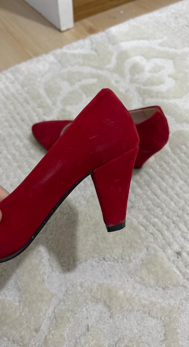 Klasik Kırmızı Süet Stiletto - Görsel 2