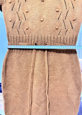 Kısa Kollu Kahverengi Triko Mini Elbise - Görsel 5