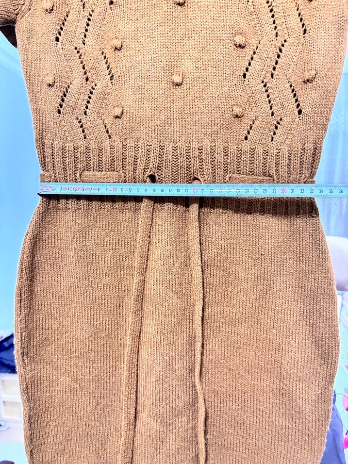 Kısa Kollu Kahverengi Triko Mini Elbise - Görsel 5