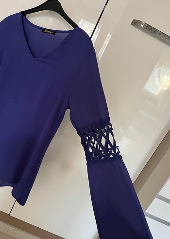 s Beden Mor V Yaka Dantel Detaylı Kadın Bluz