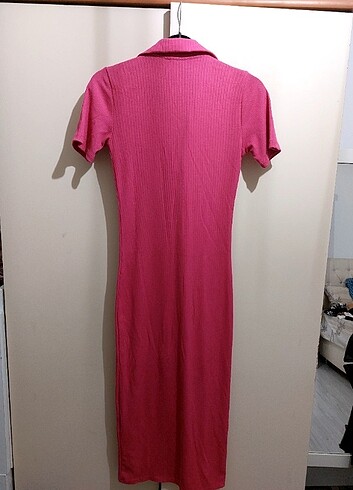 Zara Pembe polo yaka uzun elbise