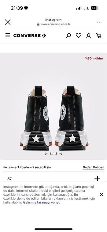37 Beden siyah Renk Orijinal platform convers