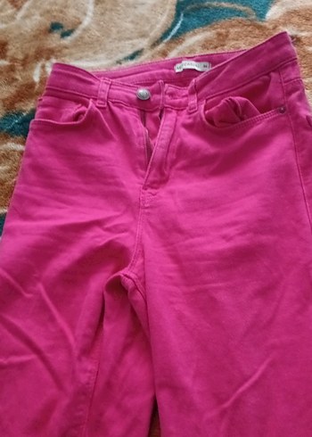 Düğmeli Pembe Mini Kadın Jean