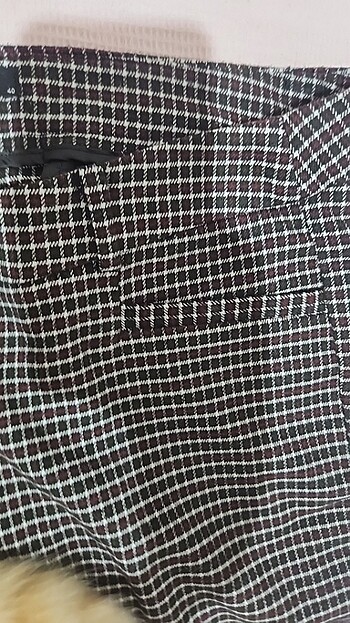 40 Beden bordo Renk Kareli Pantolon 
