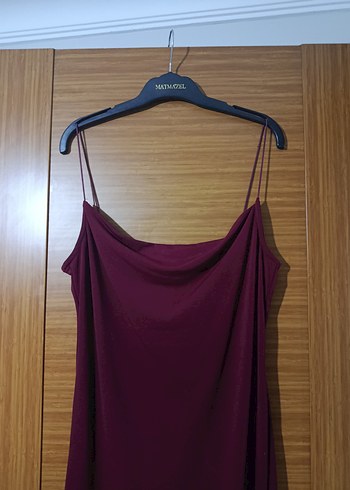 Diğer Bordo Drapeli Askılı Midi Elbise