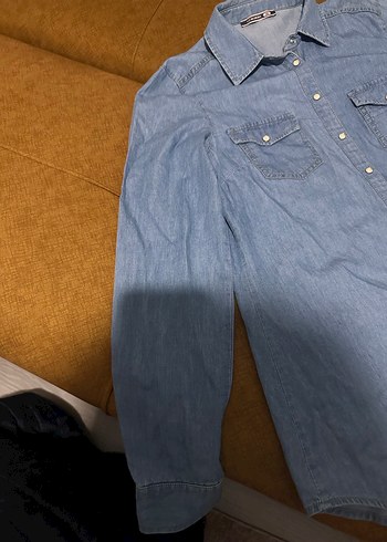 Kadın Mavi Denim Gömlek Uzun Kollu - Görsel 7