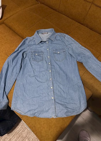 Kadın Mavi Denim Gömlek Uzun Kollu - Görsel 4