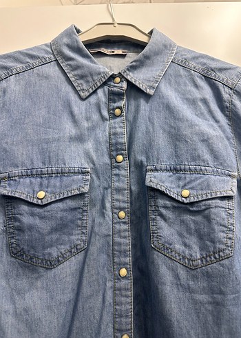 Kadın Mavi Denim Gömlek Uzun Kollu - Görsel 2