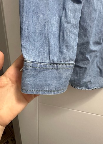 Kadın Mavi Denim Gömlek Uzun Kollu - Görsel 9
