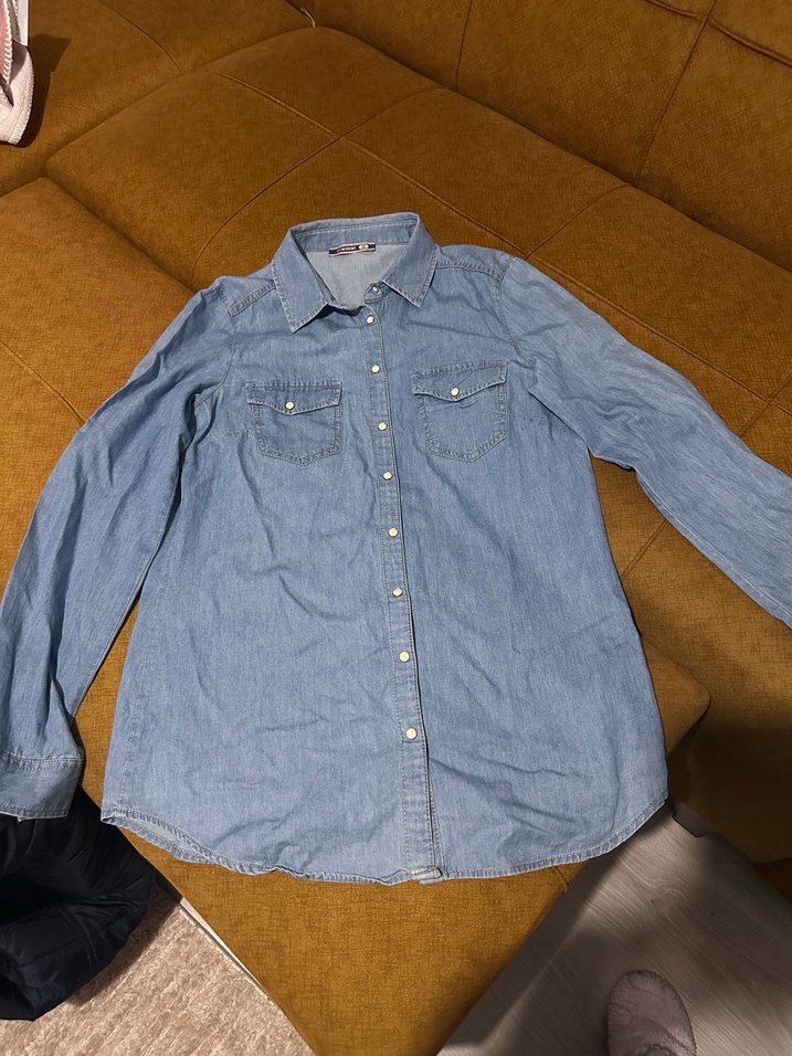 Kadın Mavi Denim Gömlek Uzun Kollu - Görsel 4