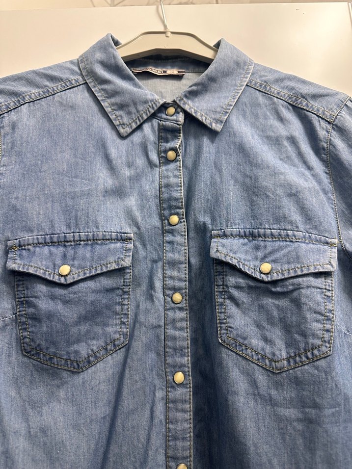 Kadın Mavi Denim Gömlek Uzun Kollu - Görsel 2