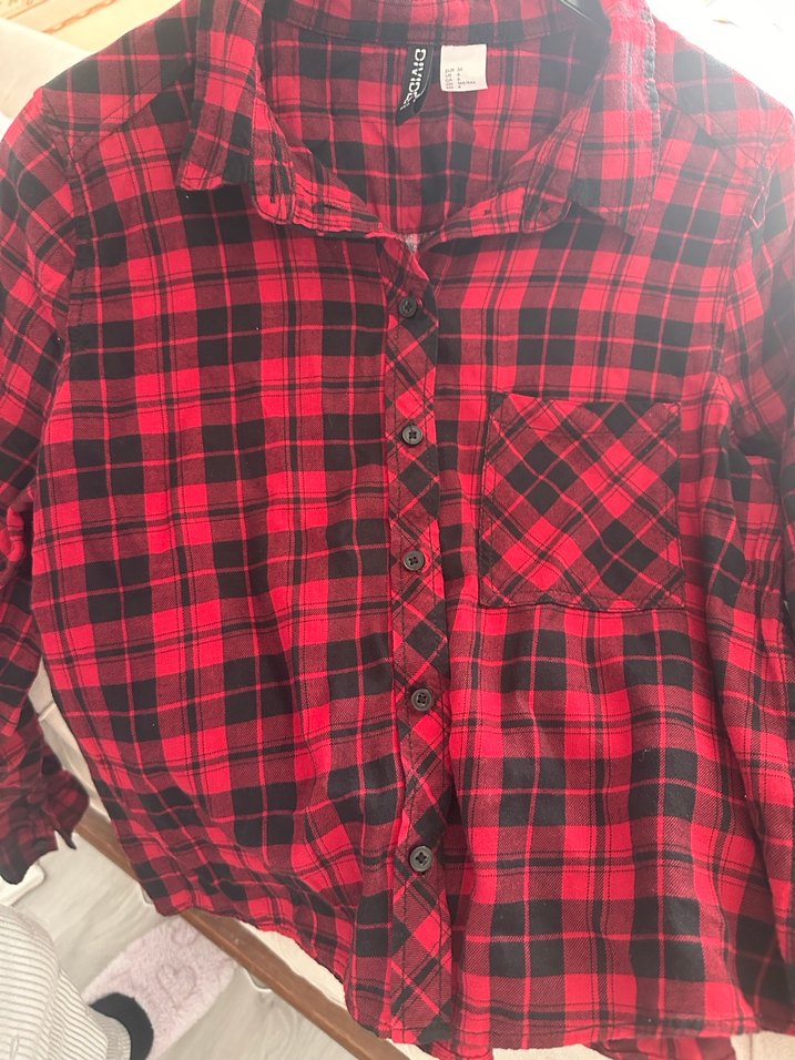 Kadın Kırmızı Kareli Uzun Kollu Gömlek - Görsel 4